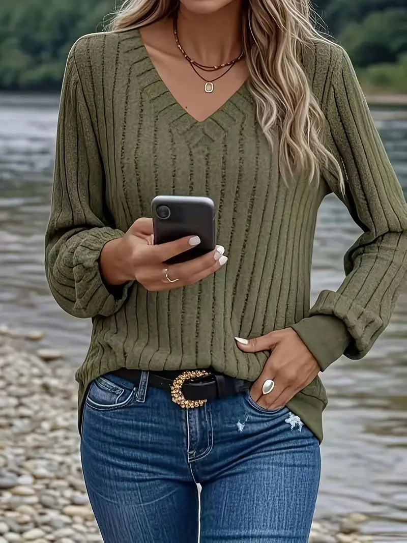 AKIRA™ POLYSTER V-NECK LONG SLEEVE SWEATSHIRT