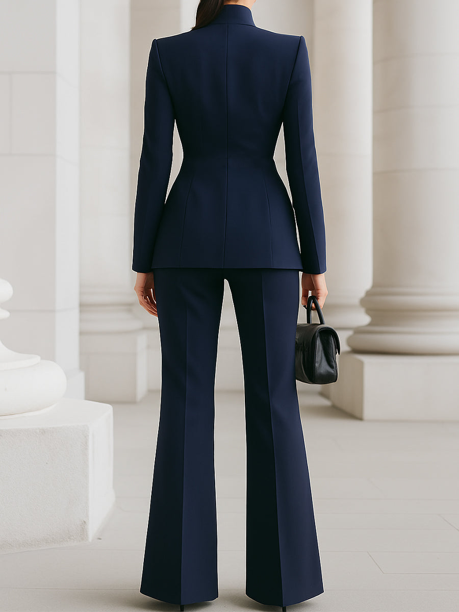 Celeste | Women's Stand Collar Blazer & Wide Leg Pants Suit Set