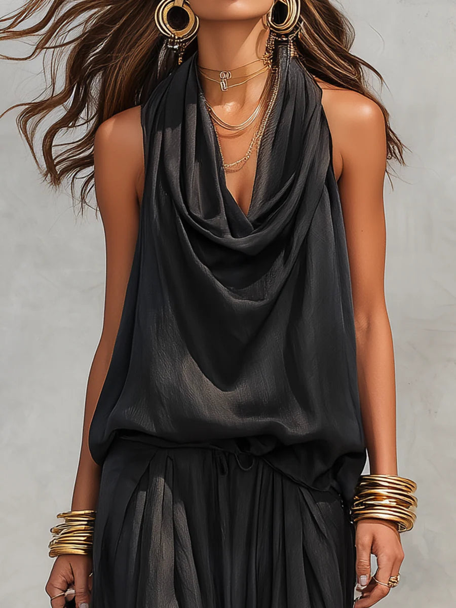 Bianca | Women's Cowl Neck Halter Two Piece Set