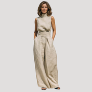 Briana | Women's Mock Neck Sleeveless Wide Leg Trouser Set