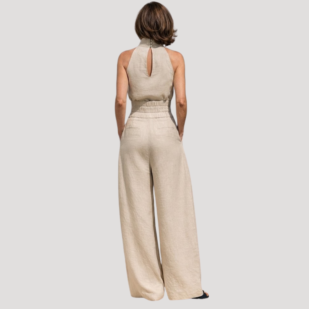 Briana | Women's Mock Neck Sleeveless Wide Leg Trouser Set