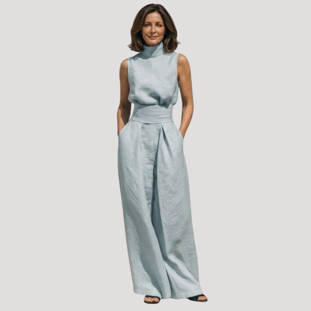 Briana | Women's Mock Neck Sleeveless Wide Leg Trouser Set