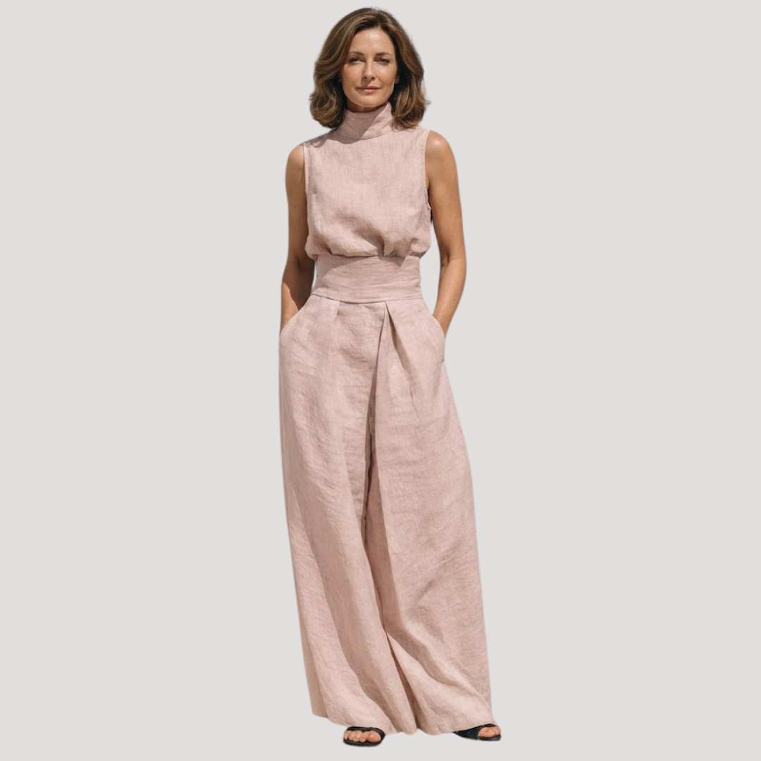 Briana | Women's Mock Neck Sleeveless Wide Leg Trouser Set