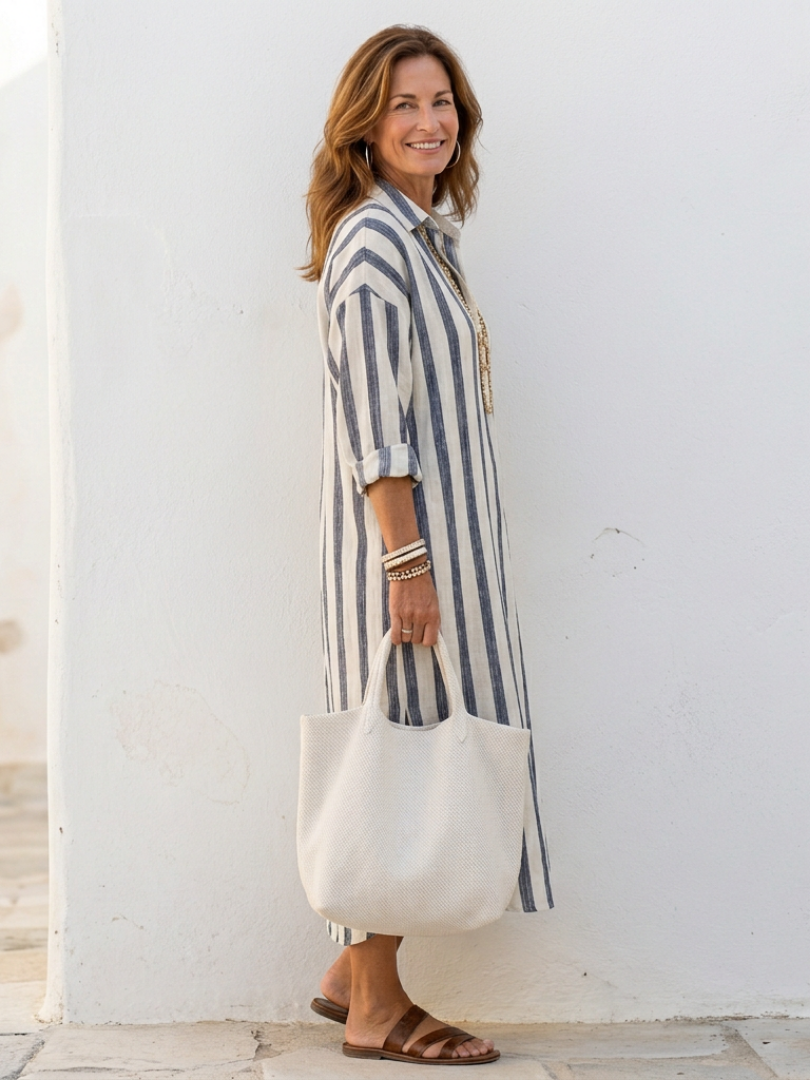 Brielle | Women's Striped Long Sleeve Midi Shirt Dress