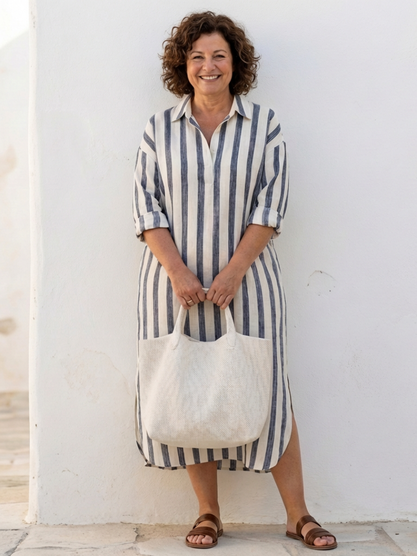 Brielle | Women's Striped Long Sleeve Midi Shirt Dress