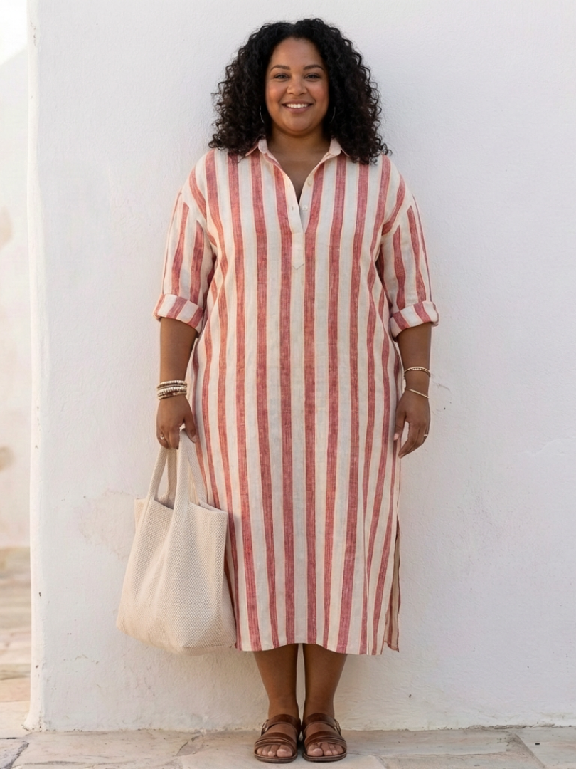 Brielle | Women's Striped Long Sleeve Midi Shirt Dress