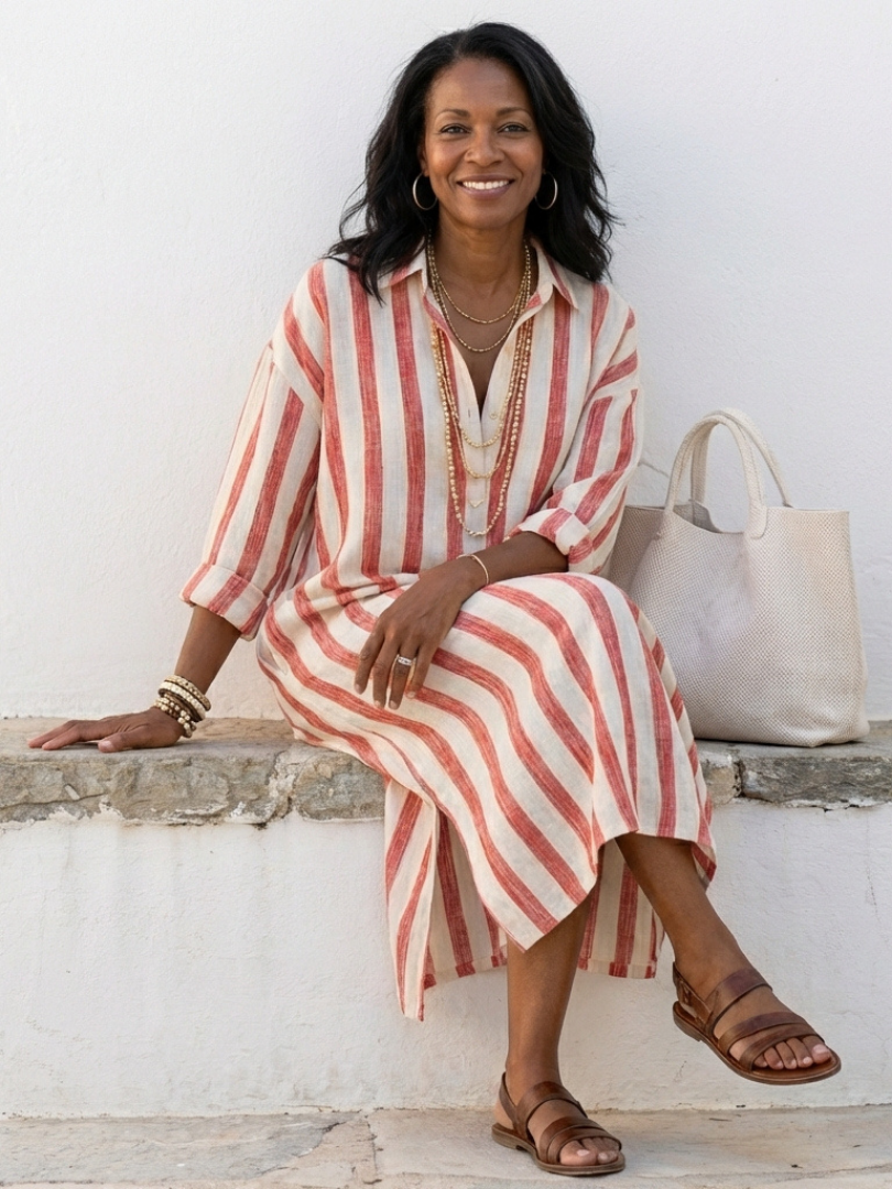Brielle | Women's Striped Long Sleeve Midi Shirt Dress
