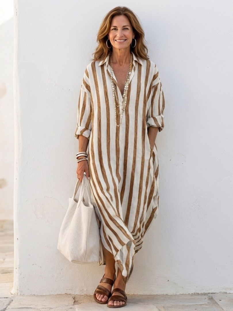 Brielle | Women's Striped Long Sleeve Midi Shirt Dress