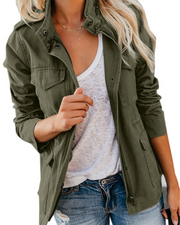 Brynn | Women's Khaki Zip Front Utility Jacket