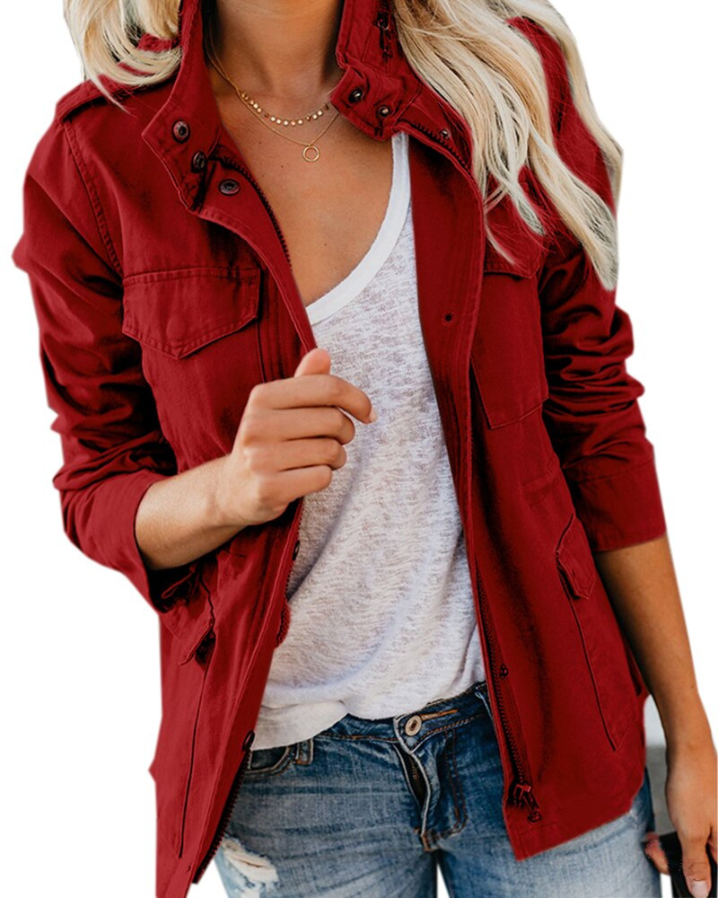 Brynn | Women's Khaki Zip Front Utility Jacket
