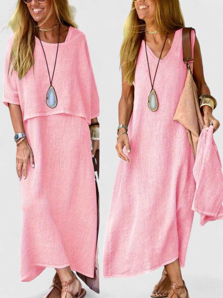 Lea | Women's Two-Piece Set Maxi Dress & Short Sleeve Top