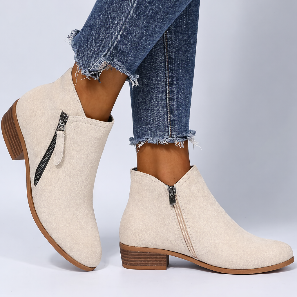 Mona™ | Women’s Ankle Boots – Side-Zip Design with Low Heel