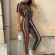 Calloway | Women's Striped Collared Short Sleeve Jumpsuit
