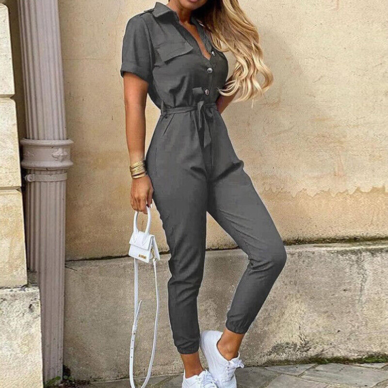 Calloway | Women's Striped Collared Short Sleeve Jumpsuit