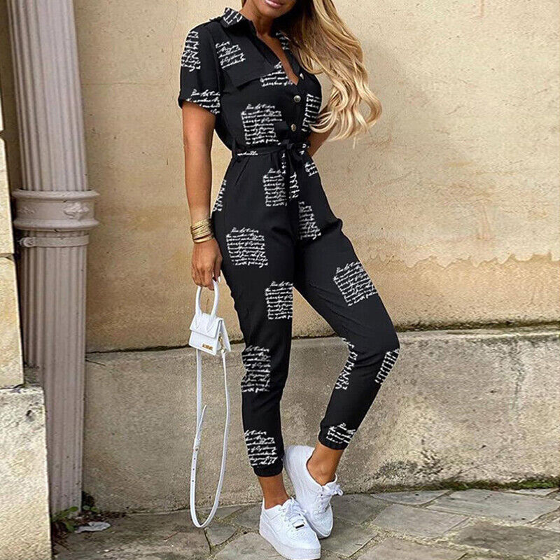 Calloway | Women's Striped Collared Short Sleeve Jumpsuit