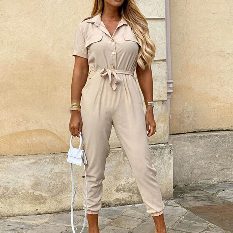 Calloway | Women's Striped Collared Short Sleeve Jumpsuit