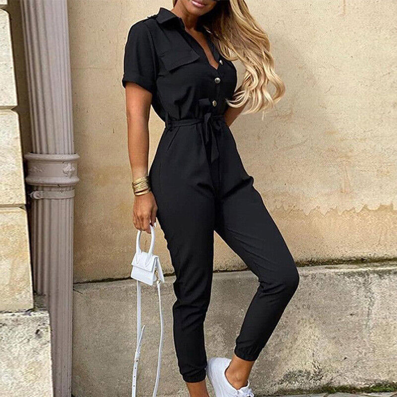 Calloway | Women's Striped Collared Short Sleeve Jumpsuit