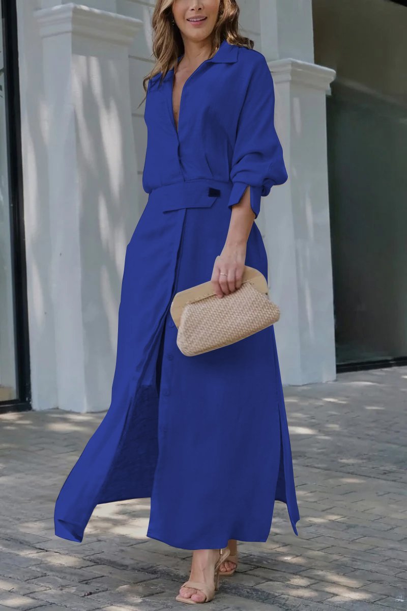 Camille | Women's Collared Belted Maxi Dress