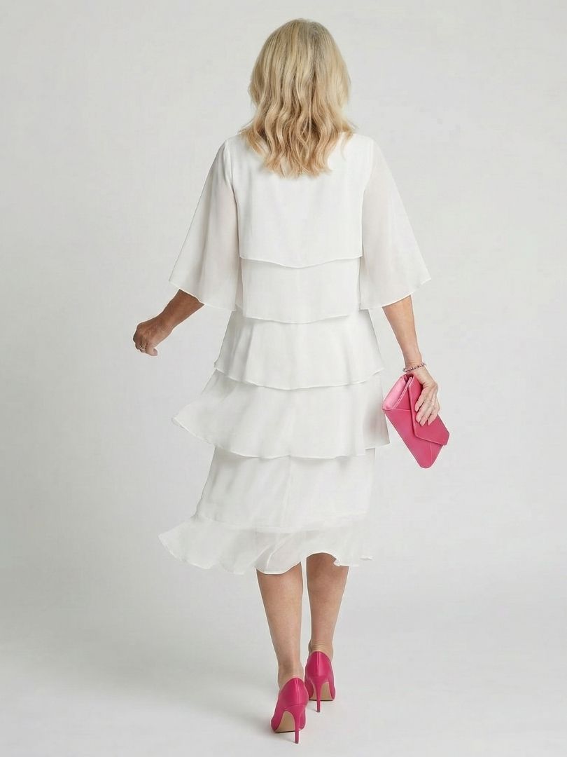 Cassia | Women's Tiered Flutter Sleeve Midi Dress