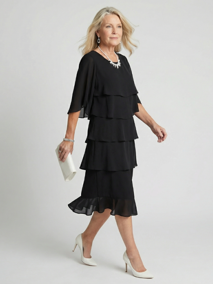 Cassia | Women's Tiered Flutter Sleeve Midi Dress
