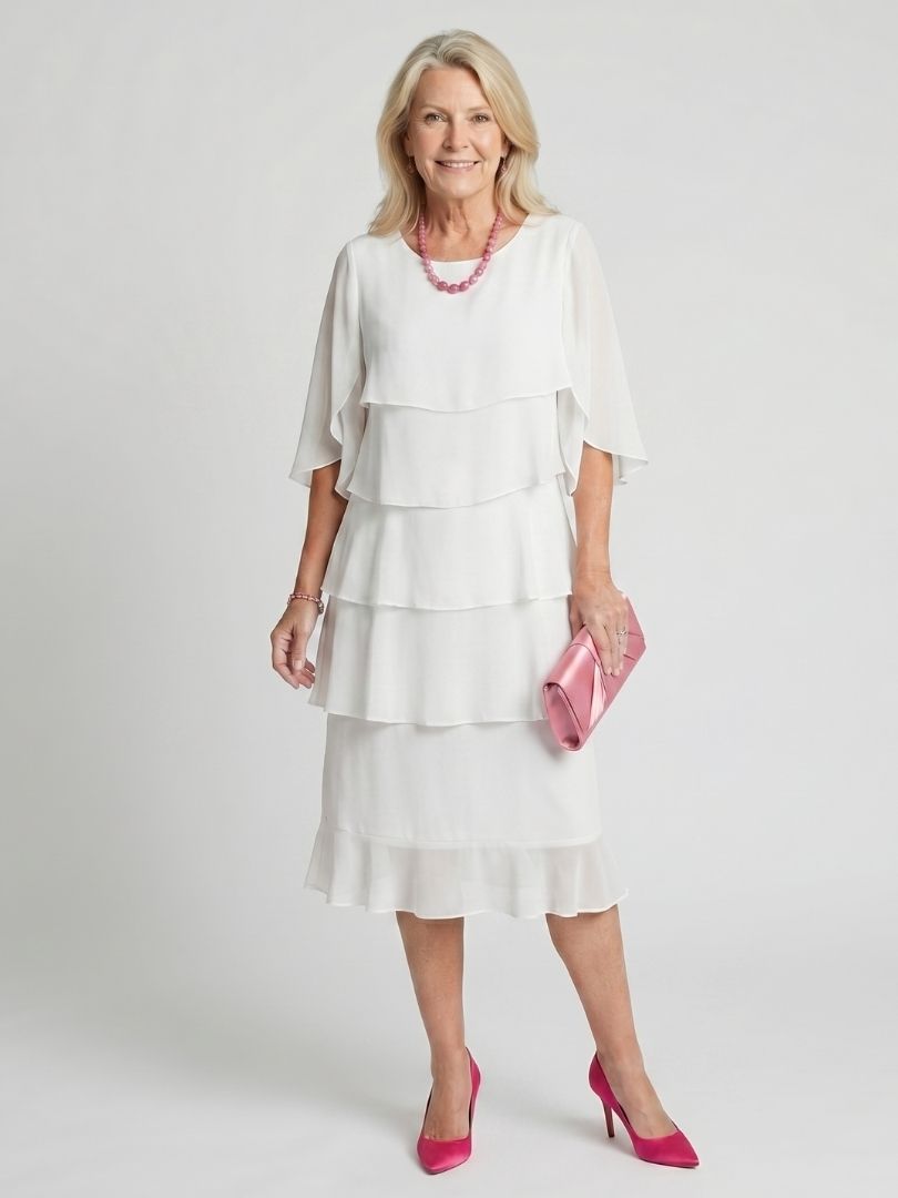 Cassia | Women's Tiered Flutter Sleeve Midi Dress