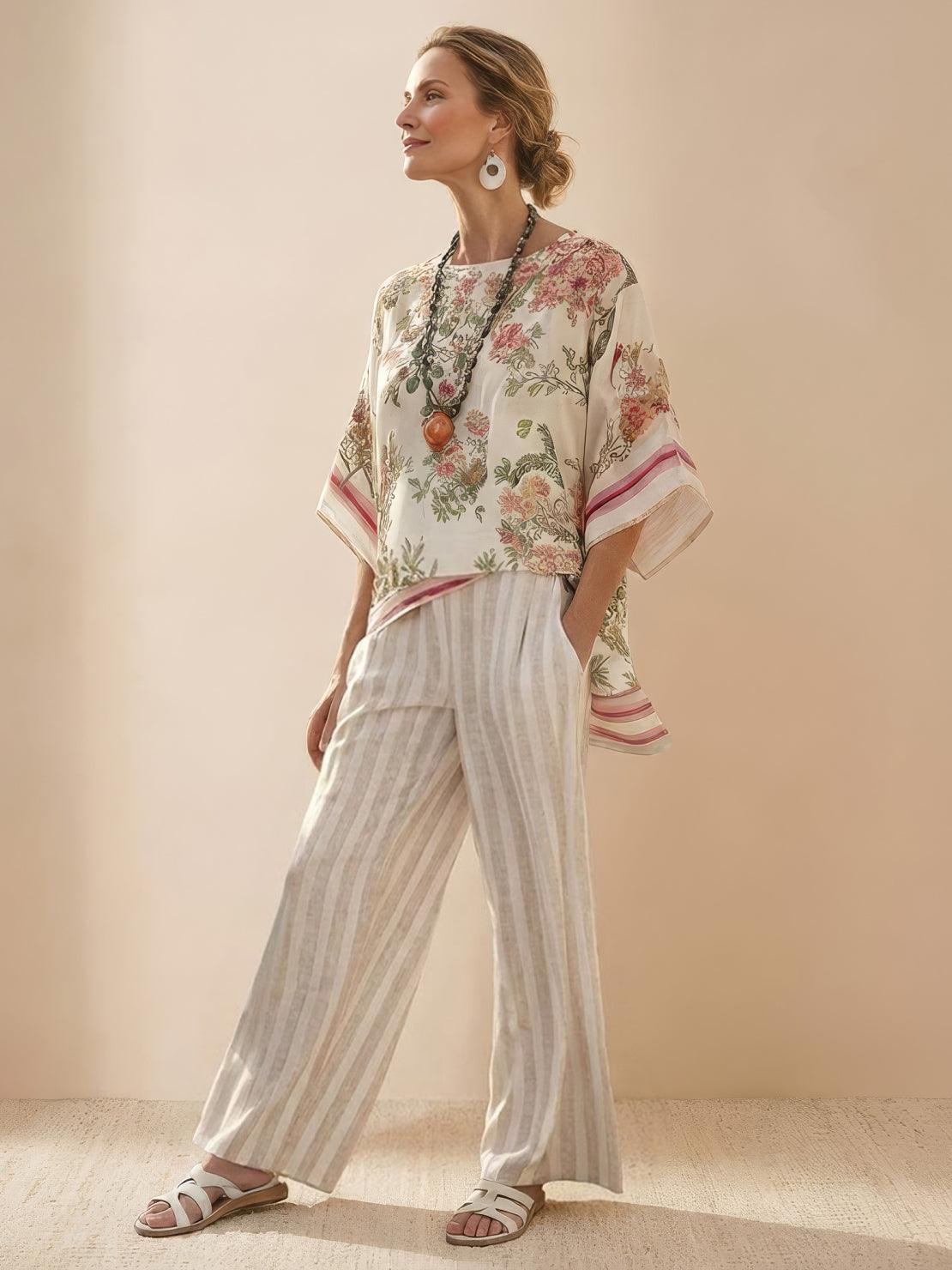 Paloma | Women's Casual Striped Wide-Leg Pants and Tee Two-Piece Set