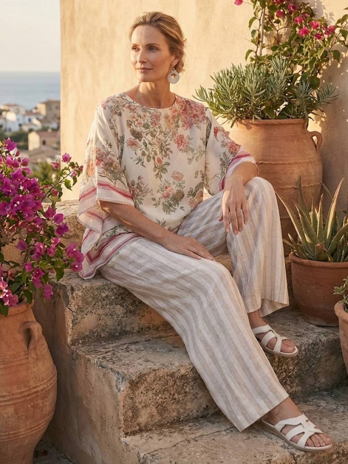 Paloma | Women's Casual Striped Wide-Leg Pants and Tee Two-Piece Set