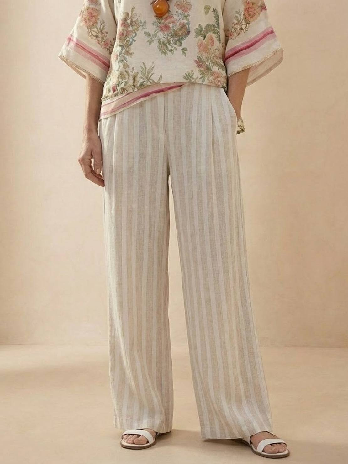 Paloma | Women's Casual Striped Wide-Leg Pants and Tee Two-Piece Set