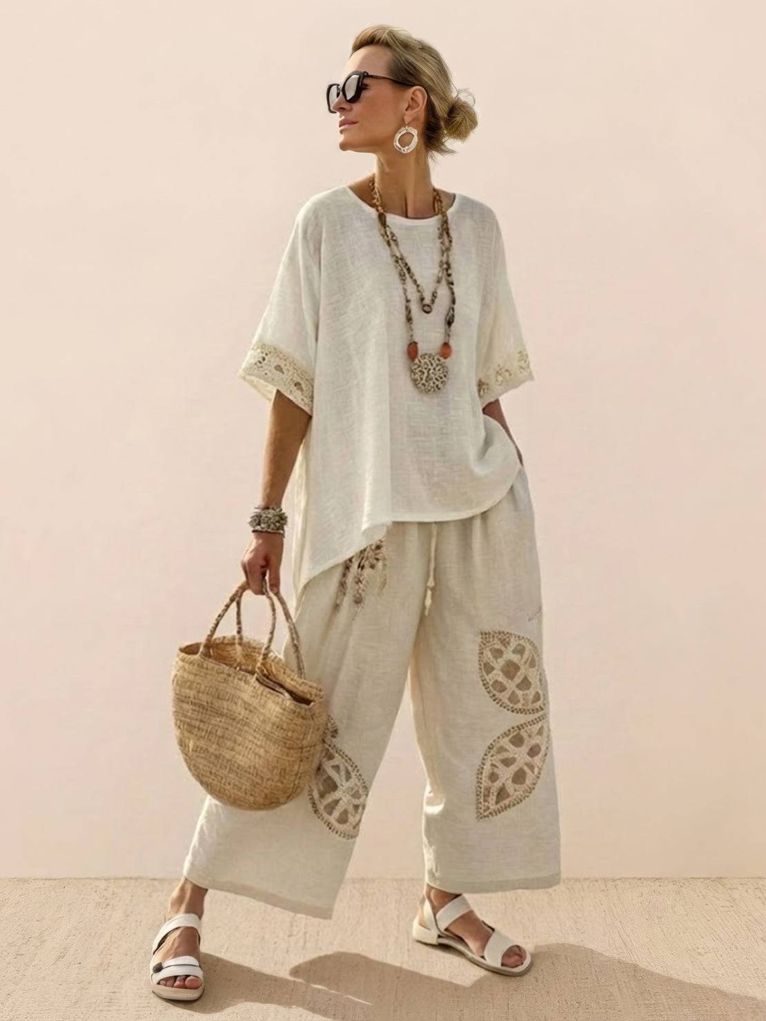 Paloma | Women's Casual Striped Wide-Leg Pants and Tee Two-Piece Set