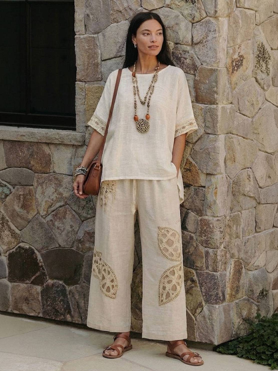 Paloma | Women's Casual Striped Wide-Leg Pants and Tee Two-Piece Set