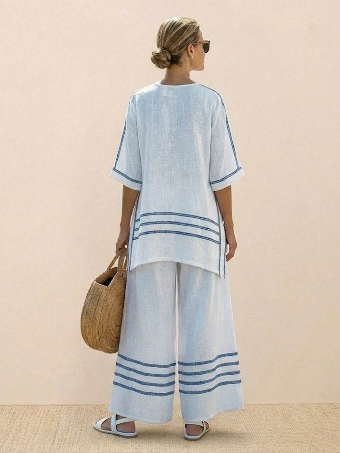 Paloma | Women's Casual Striped Wide-Leg Pants and Tee Two-Piece Set