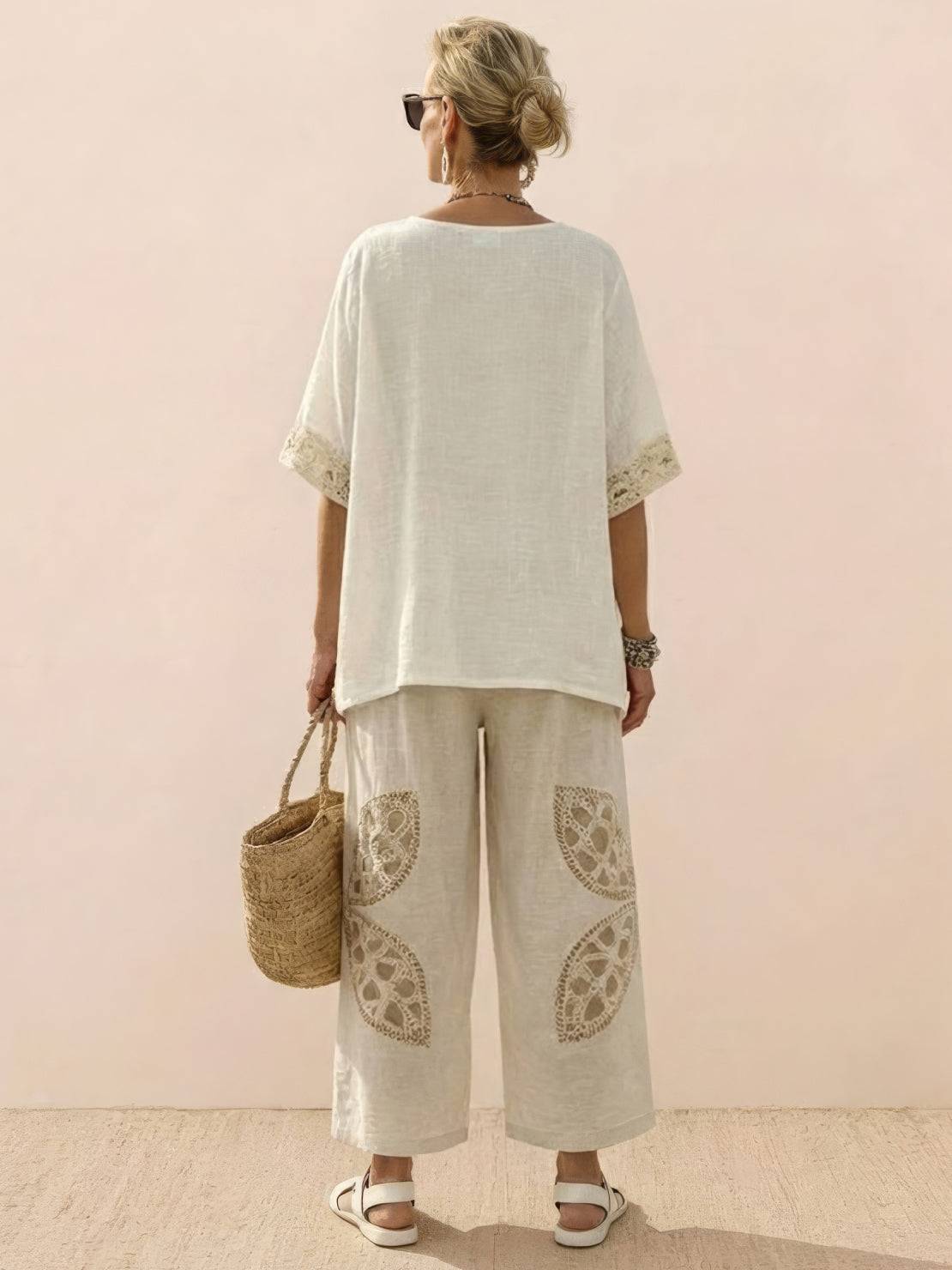 Paloma | Women's Casual Striped Wide-Leg Pants and Tee Two-Piece Set