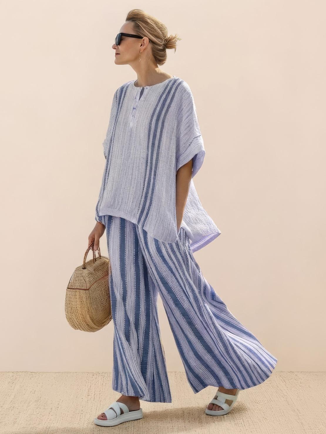 Paloma | Women's Casual Striped Wide-Leg Pants and Tee Two-Piece Set