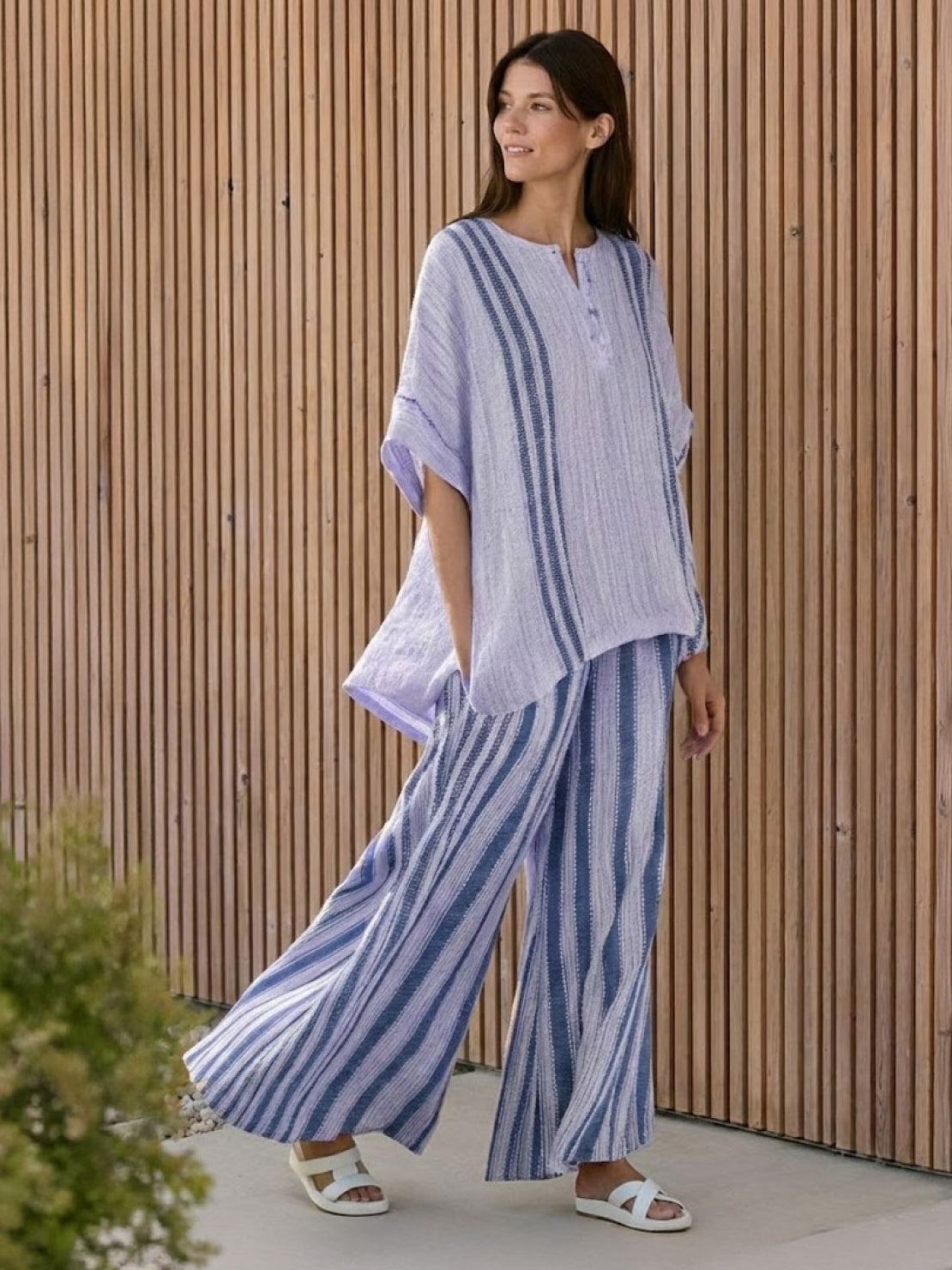 Paloma | Women's Casual Striped Wide-Leg Pants and Tee Two-Piece Set