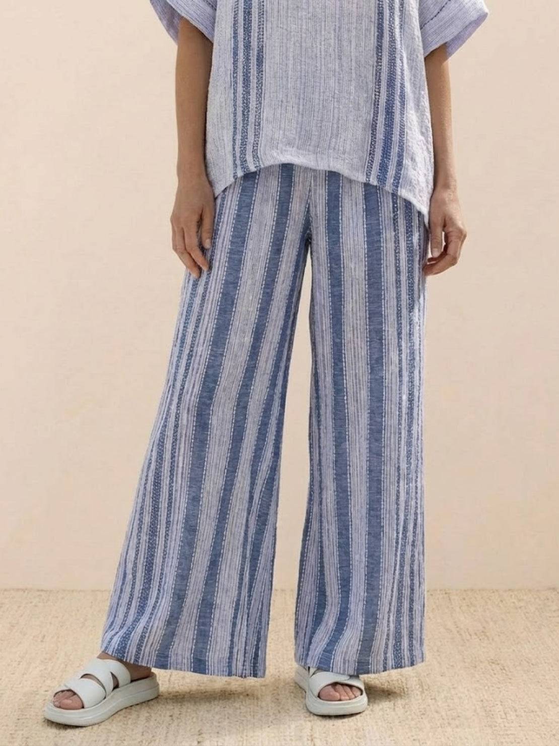 Paloma | Women's Casual Striped Wide-Leg Pants and Tee Two-Piece Set