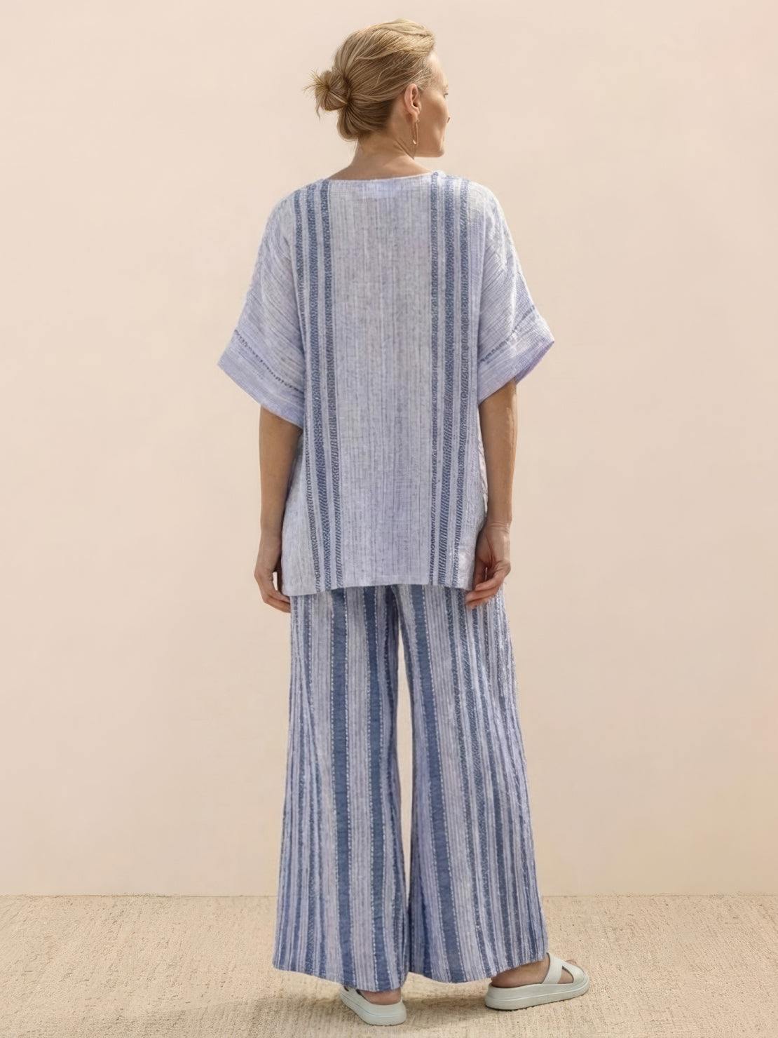 Paloma | Women's Casual Striped Wide-Leg Pants and Tee Two-Piece Set