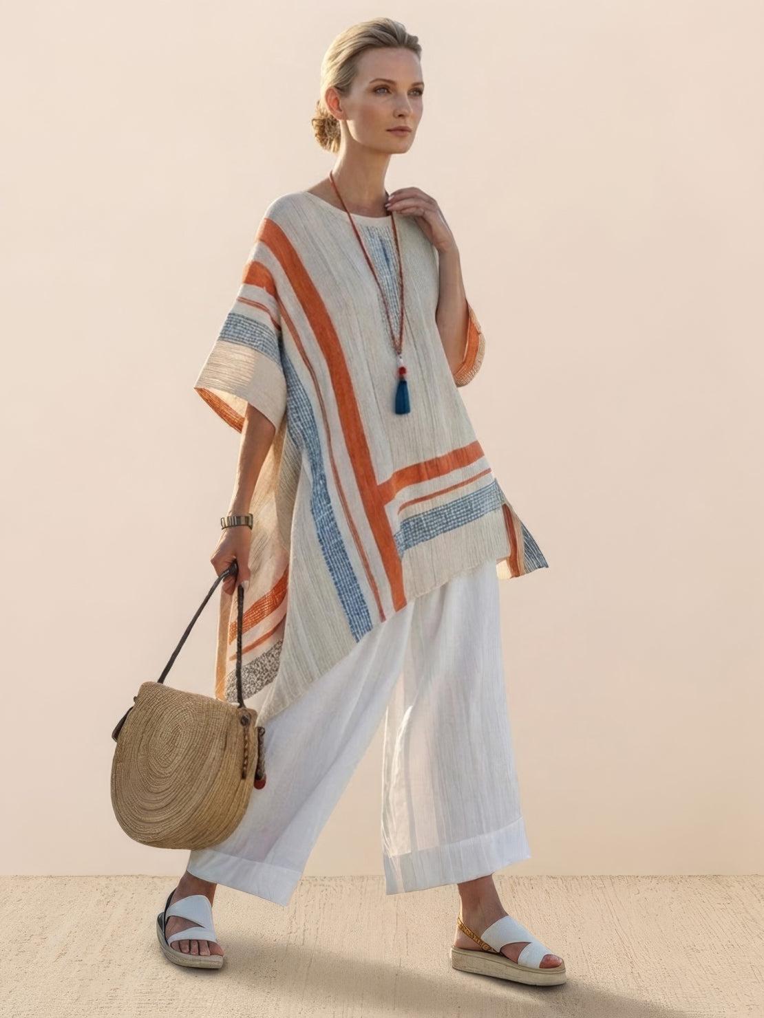 Paloma | Women's Casual Striped Wide-Leg Pants and Tee Two-Piece Set