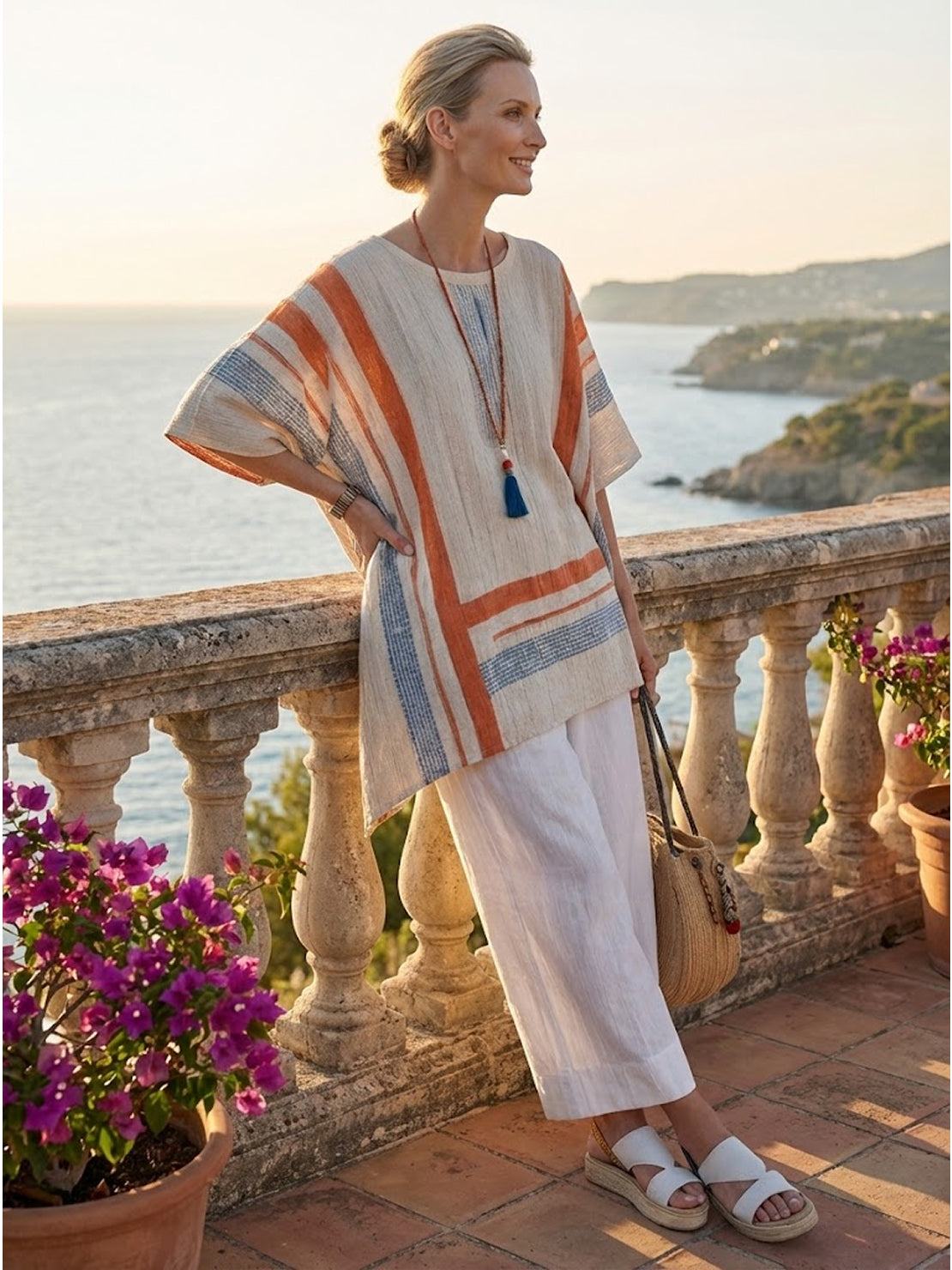 Paloma | Women's Casual Striped Wide-Leg Pants and Tee Two-Piece Set