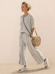 Paloma | Women's Casual Striped Wide-Leg Pants and Tee Two-Piece Set