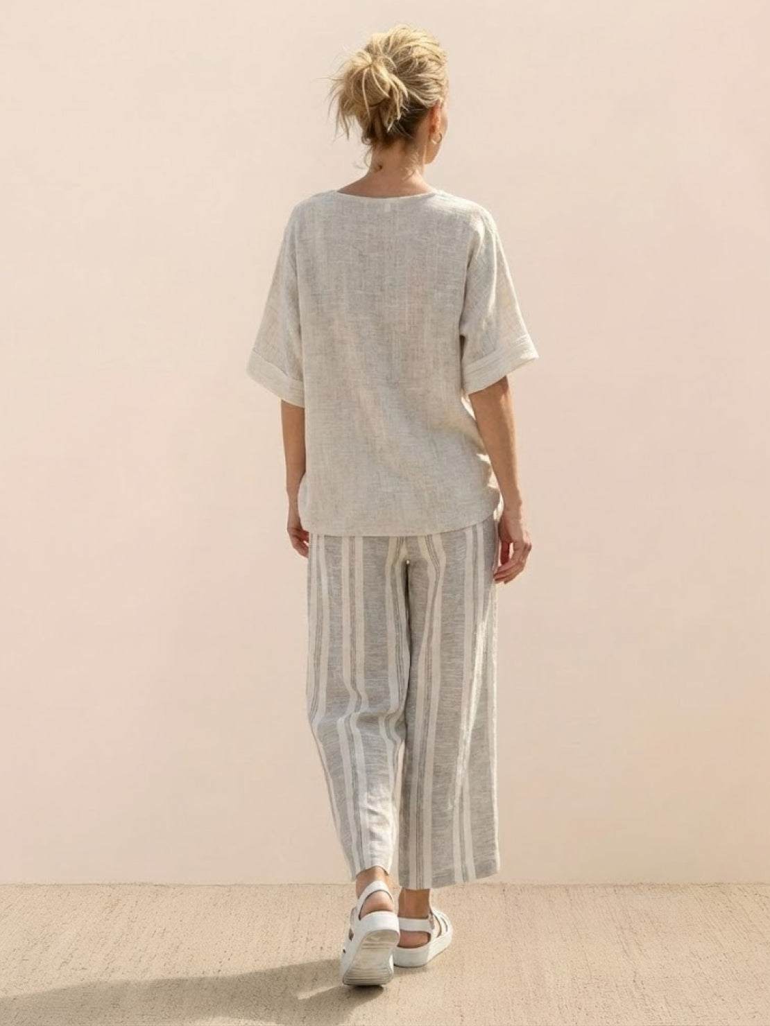 Paloma | Women's Casual Striped Wide-Leg Pants and Tee Two-Piece Set