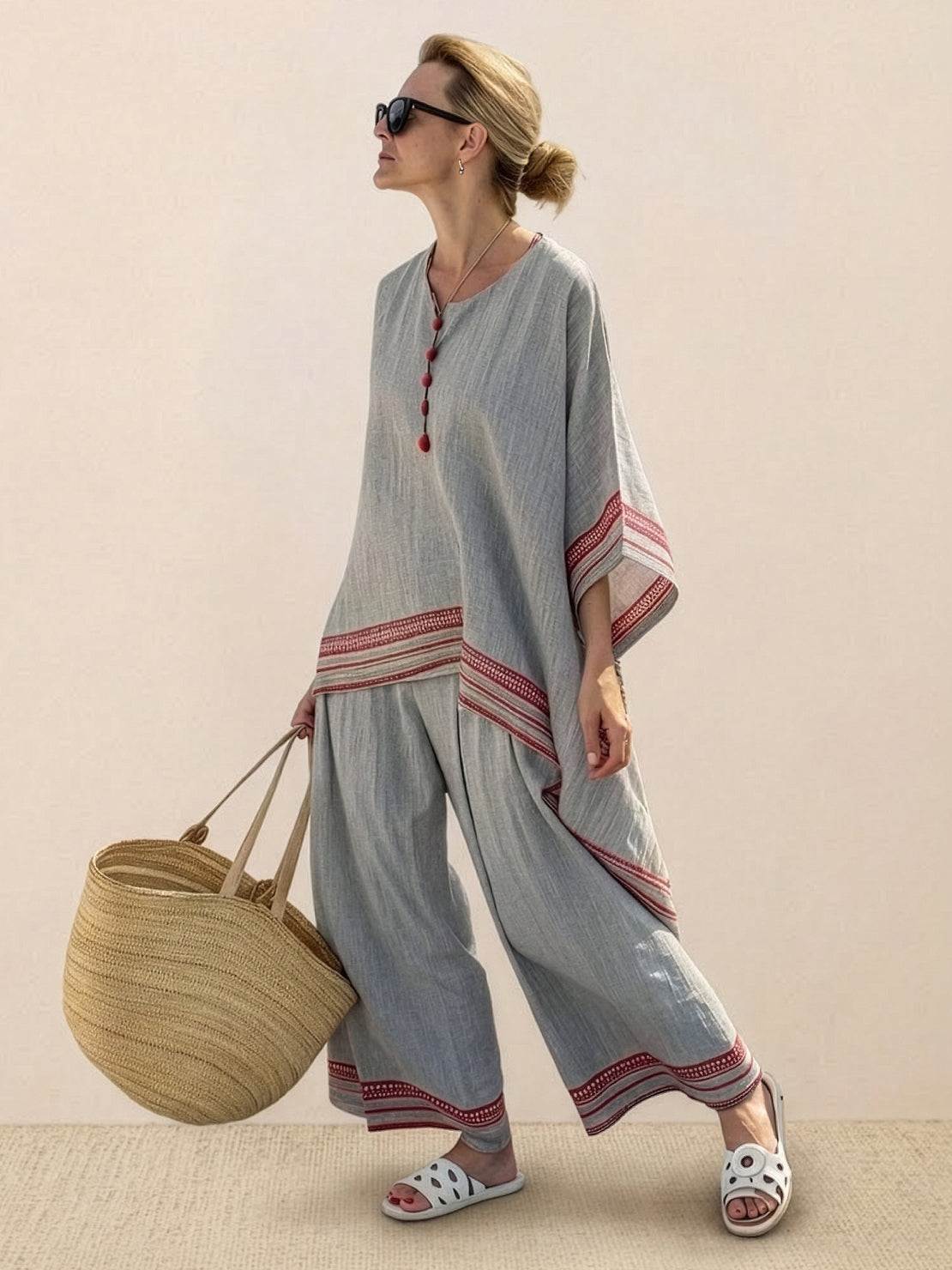 Paloma | Women's Casual Striped Wide-Leg Pants and Tee Two-Piece Set