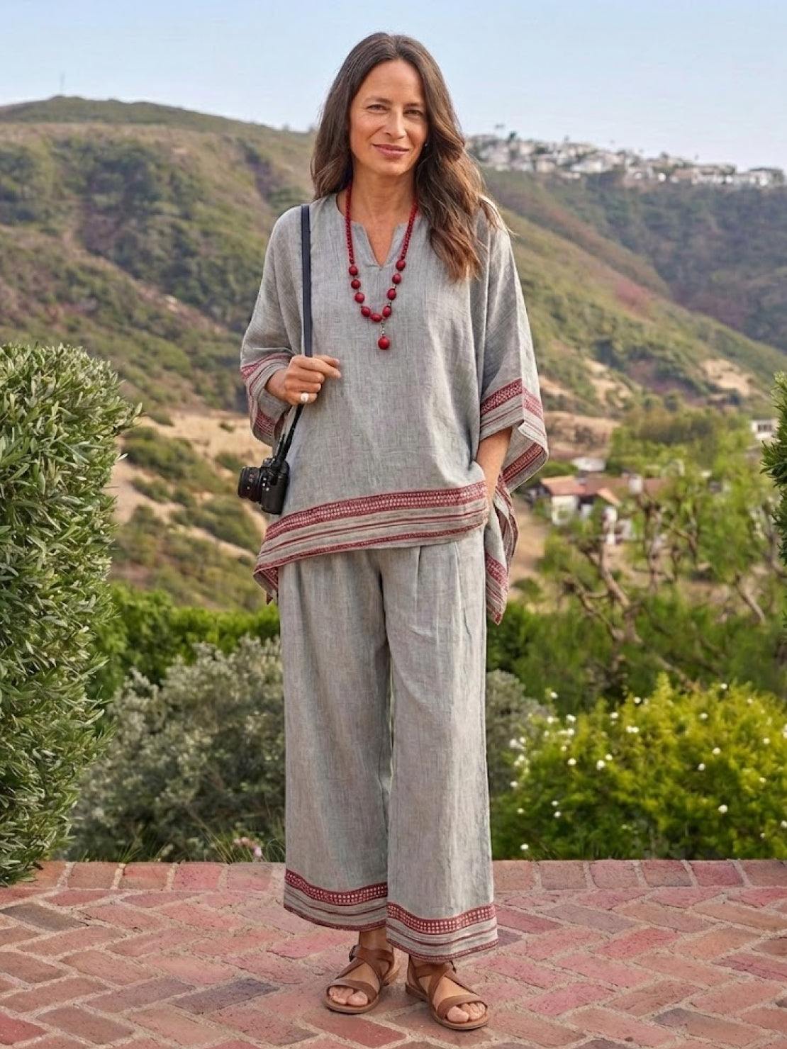 Paloma | Women's Casual Striped Wide-Leg Pants and Tee Two-Piece Set