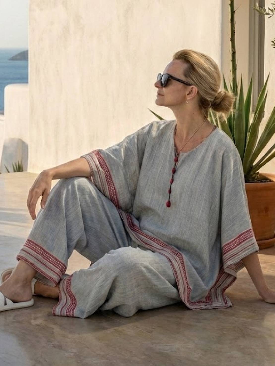 Paloma | Women's Casual Striped Wide-Leg Pants and Tee Two-Piece Set