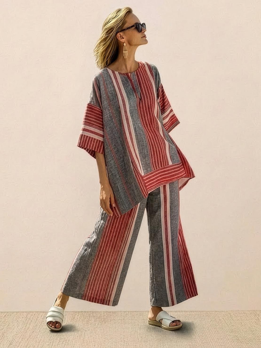 Paloma | Women's Casual Striped Wide-Leg Pants and Tee Two-Piece Set