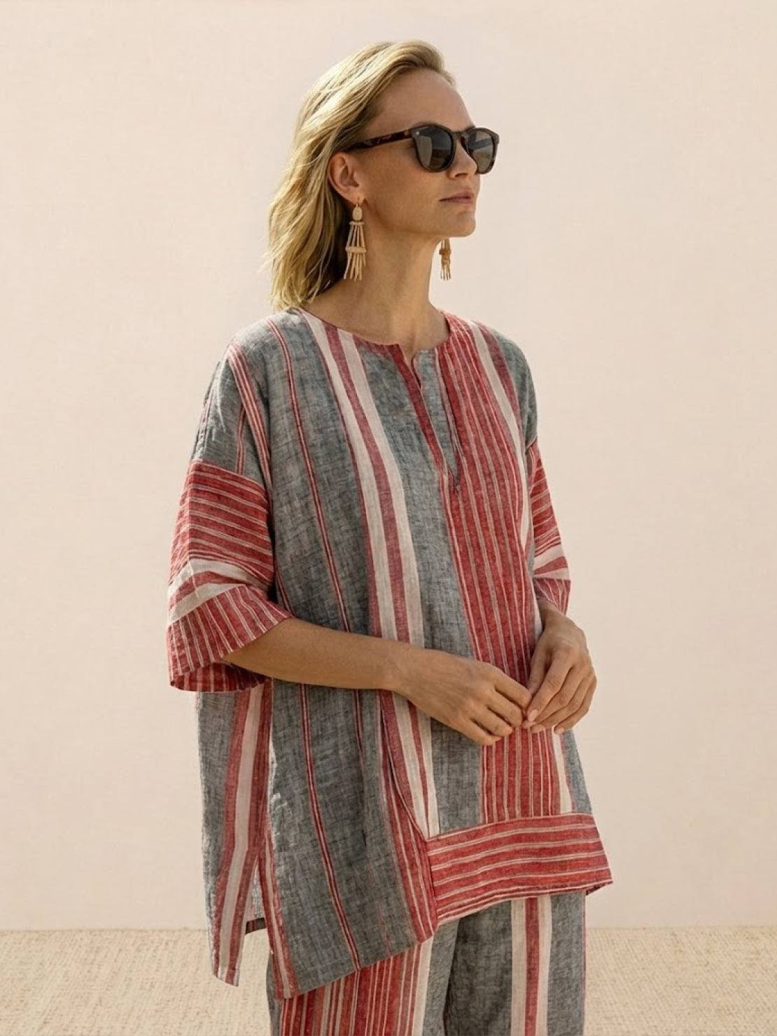 Paloma | Women's Casual Striped Wide-Leg Pants and Tee Two-Piece Set