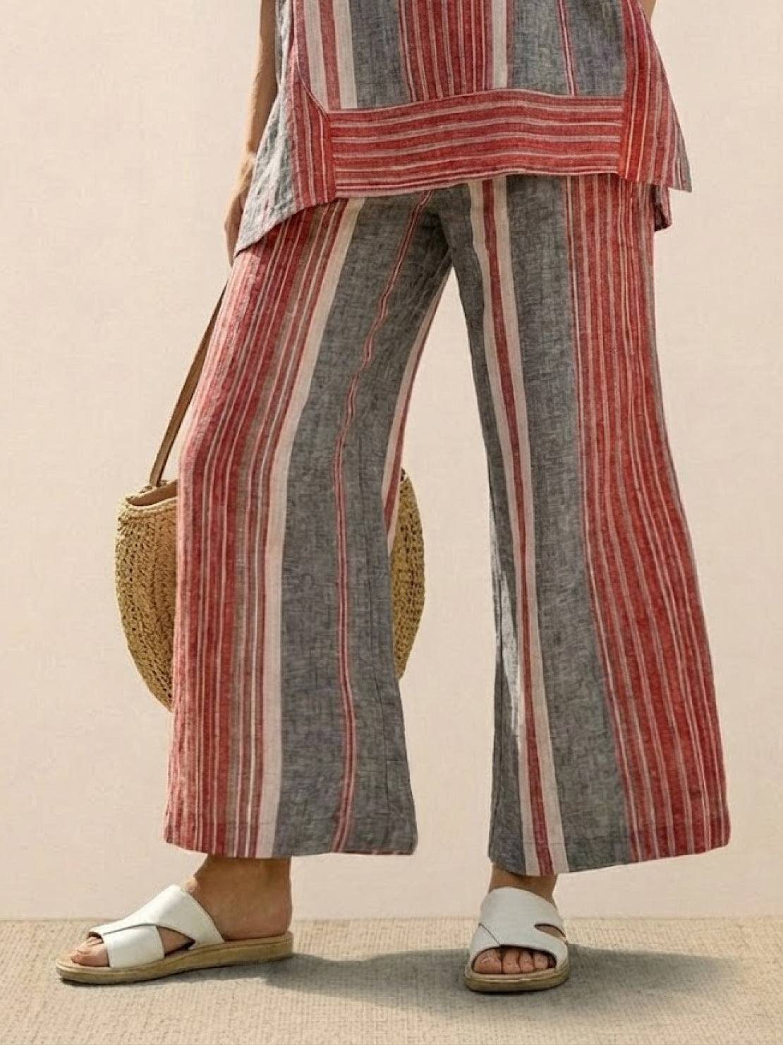 Paloma | Women's Casual Striped Wide-Leg Pants and Tee Two-Piece Set
