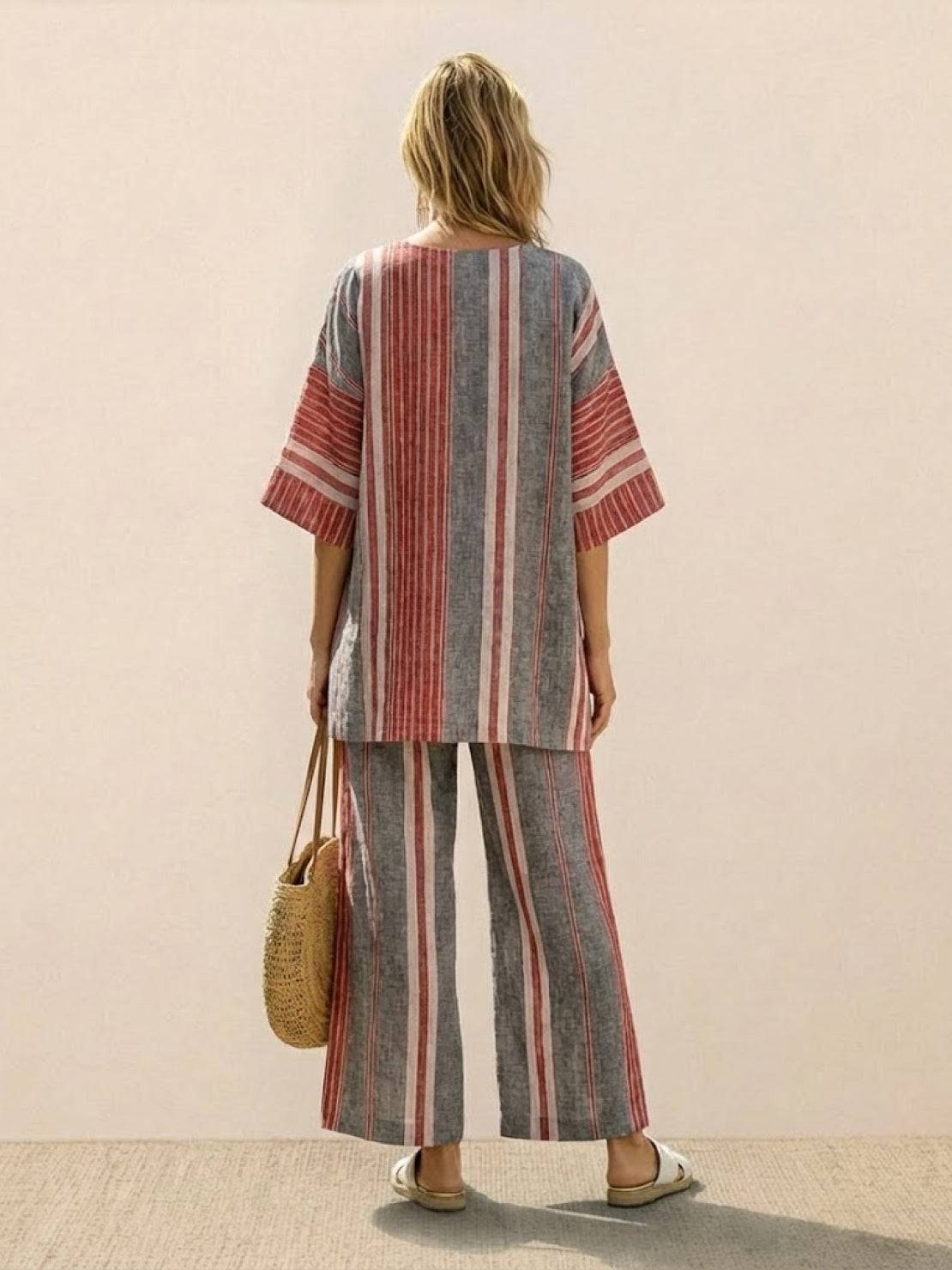 Paloma | Women's Casual Striped Wide-Leg Pants and Tee Two-Piece Set