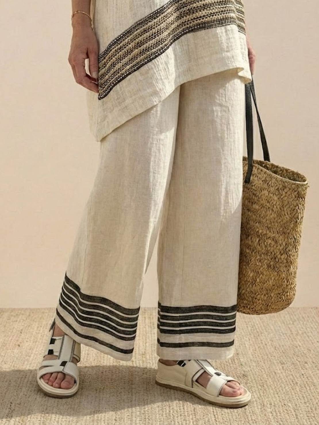 Paloma | Women's Casual Striped Wide-Leg Pants and Tee Two-Piece Set