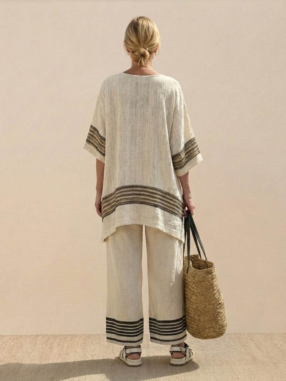 Paloma | Women's Casual Striped Wide-Leg Pants and Tee Two-Piece Set