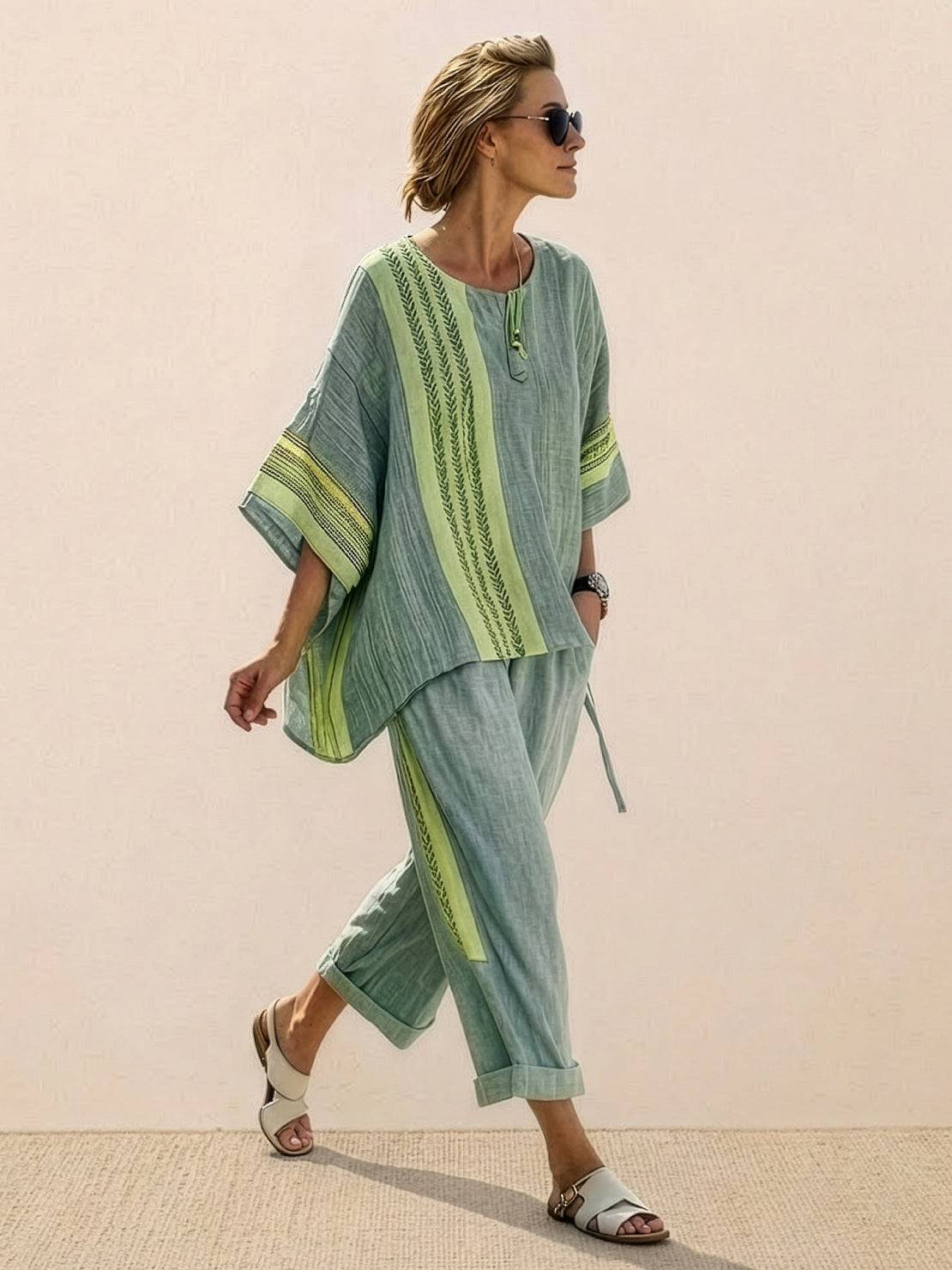Paloma | Women's Casual Striped Wide-Leg Pants and Tee Two-Piece Set